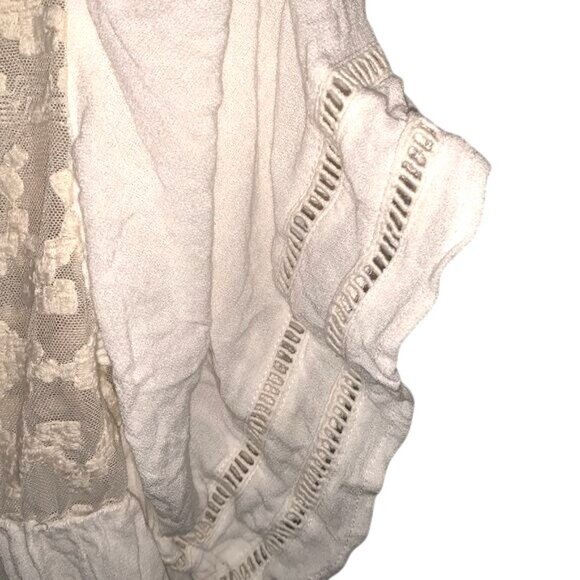 Knox Rose Lace & Cotton Boho Peasant Blouse V-Neck Sheer Accents Short Sleeve Wo - Picture 7 of 8